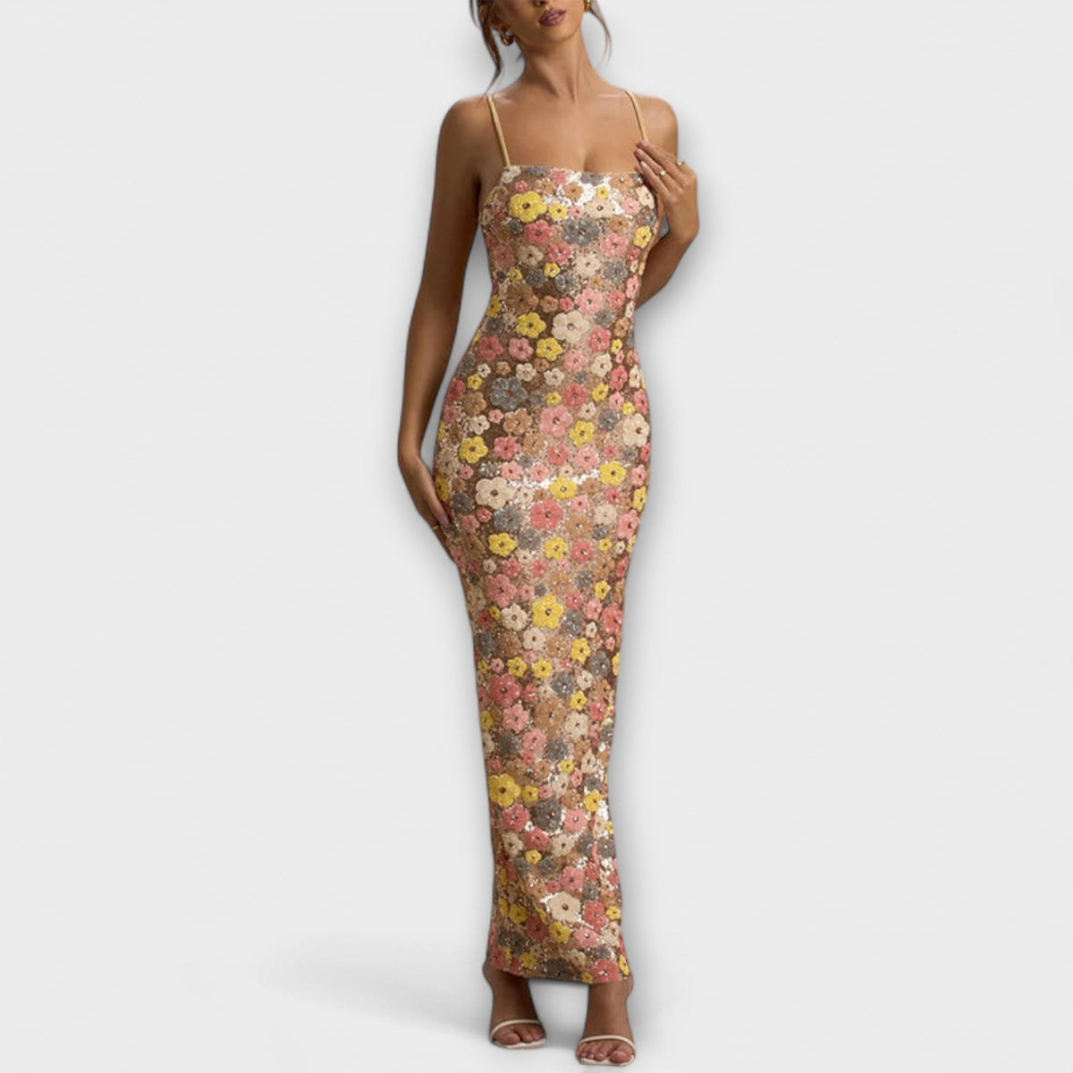 Style200™ | Oakley 80s Style Floral Sequin Maxi Dress for Special Occasions