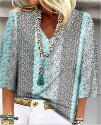 Mosaic™ | Women's Ditsy Floral Patchwork V-Neck 3/4 Sleeve Top