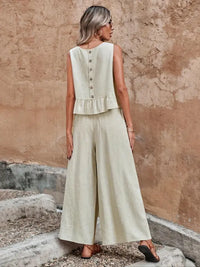 Sage™ | Women's Sleeveless Ruffle Top & Wide Leg Pants Set