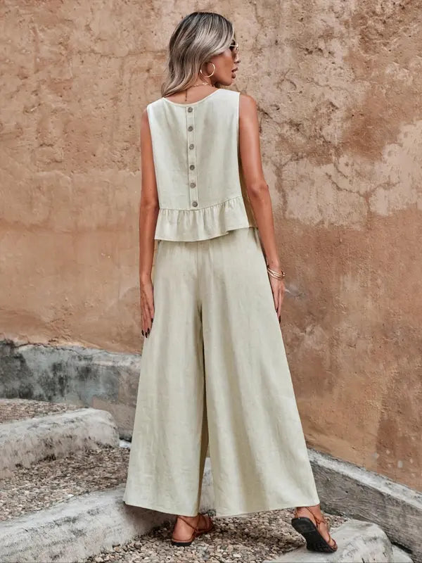 Sage™ | Women's Sleeveless Ruffle Top & Wide Leg Pants Set