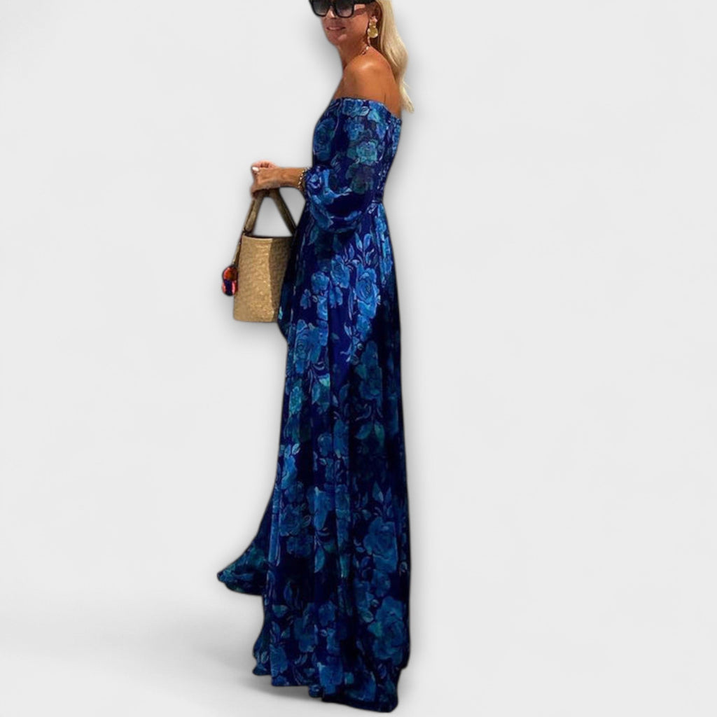 Style200™ | Juniper - Floral Off-Shoulder Smocked Maxi Dress for Beach Getaways