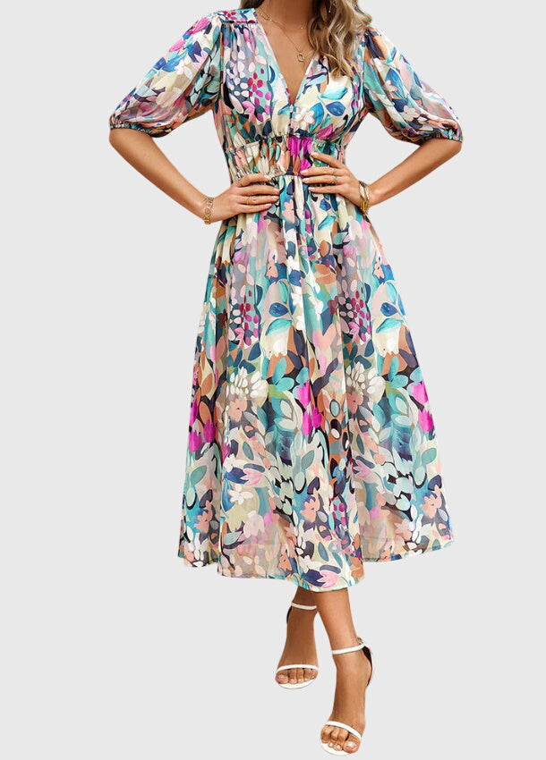Style200™ | Chic Floral Midi Dress for Any Occasion