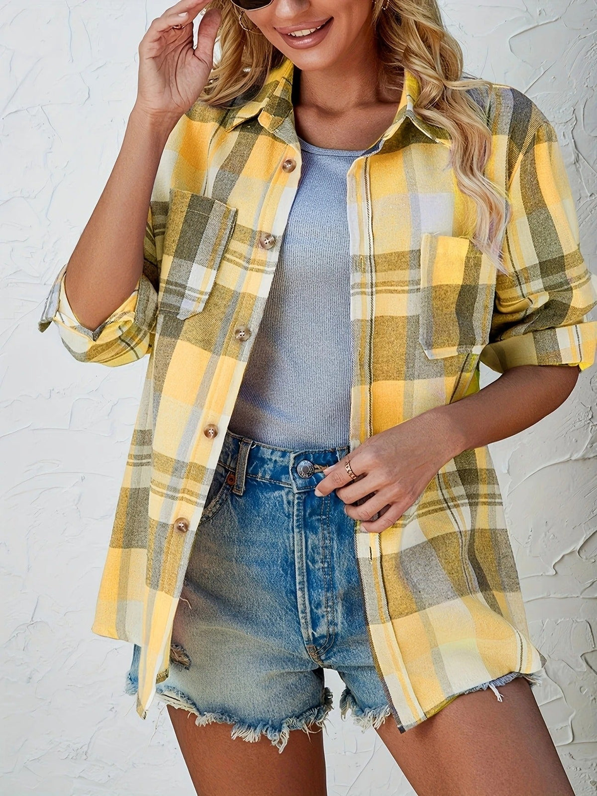 Harper™ | Women's Oversized Plaid Flannel Button-Down Shirt