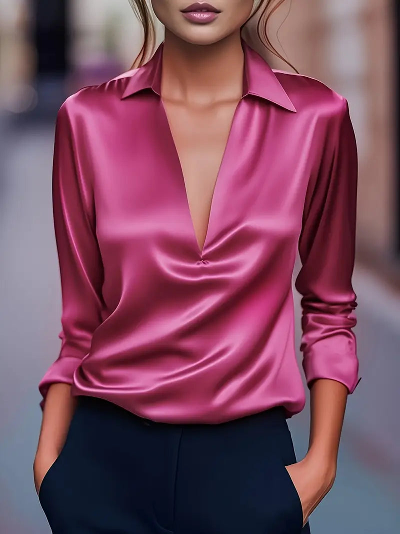 Eva™ | Premium V-Neck Satin Blouse