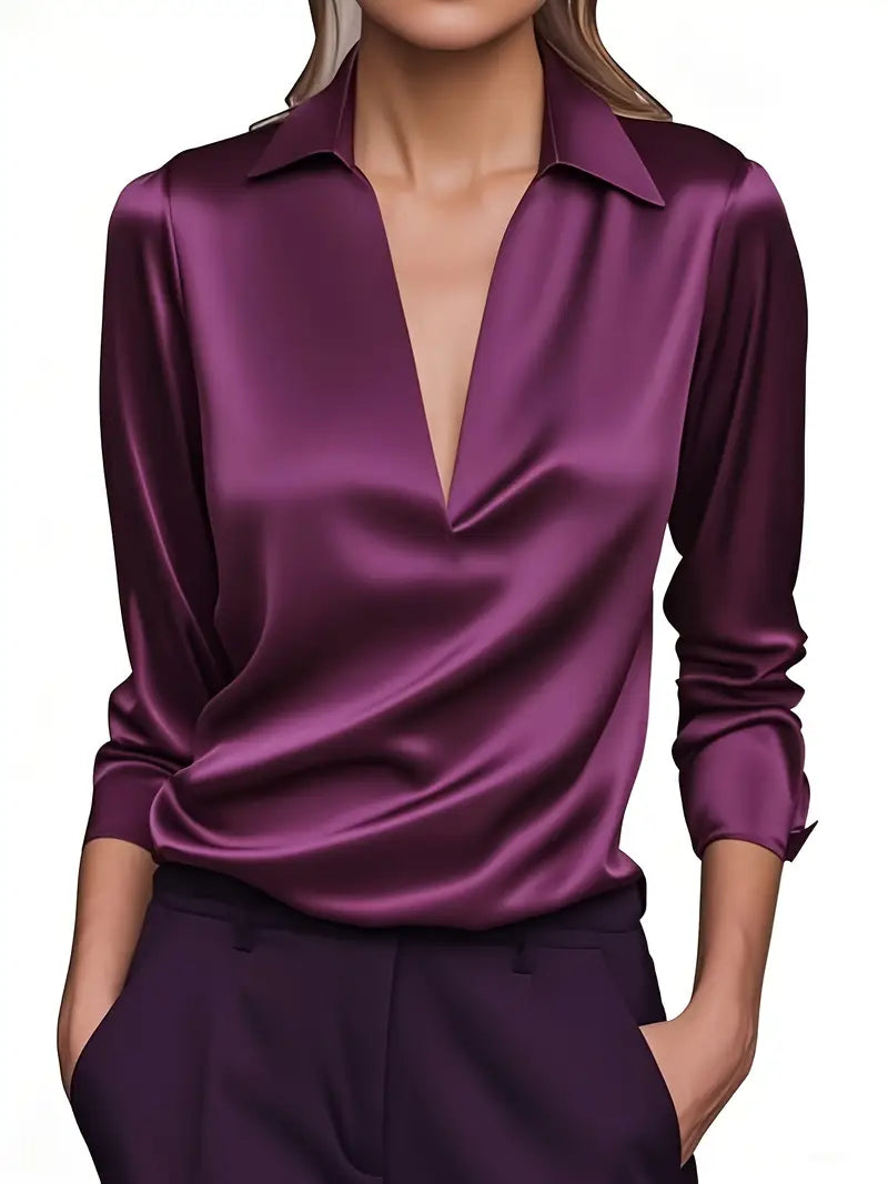 Eva™ | Premium V-Neck Satin Blouse