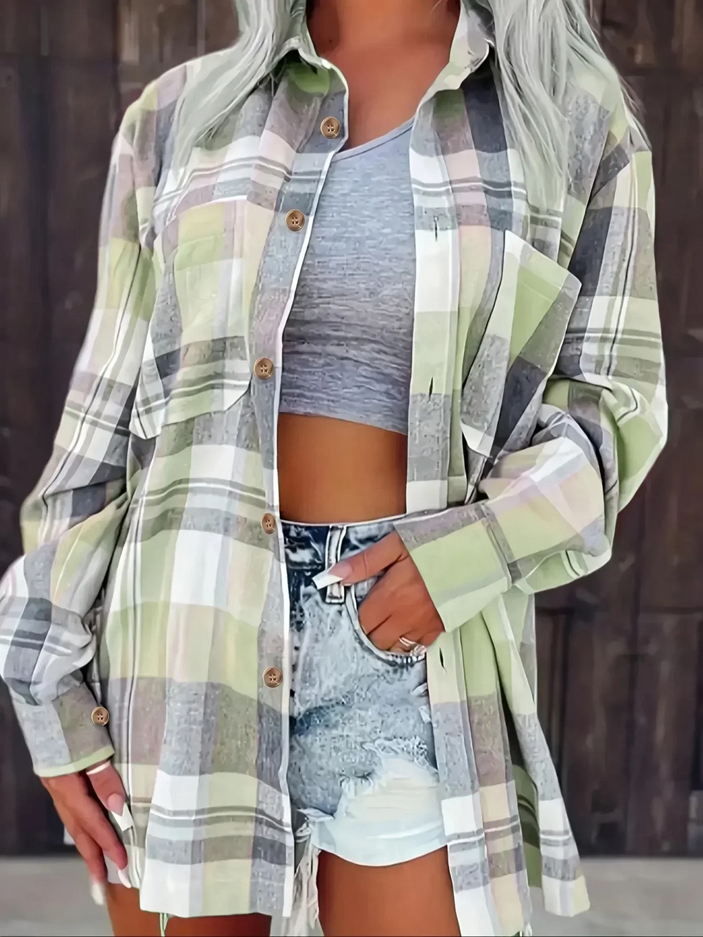 Harper™ | Women's Oversized Plaid Flannel Button-Down Shirt