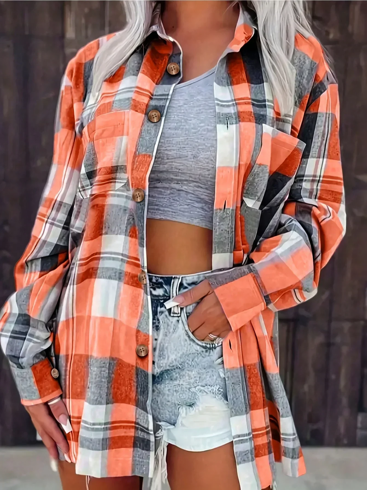 Harper™ | Women's Oversized Plaid Flannel Button-Down Shirt