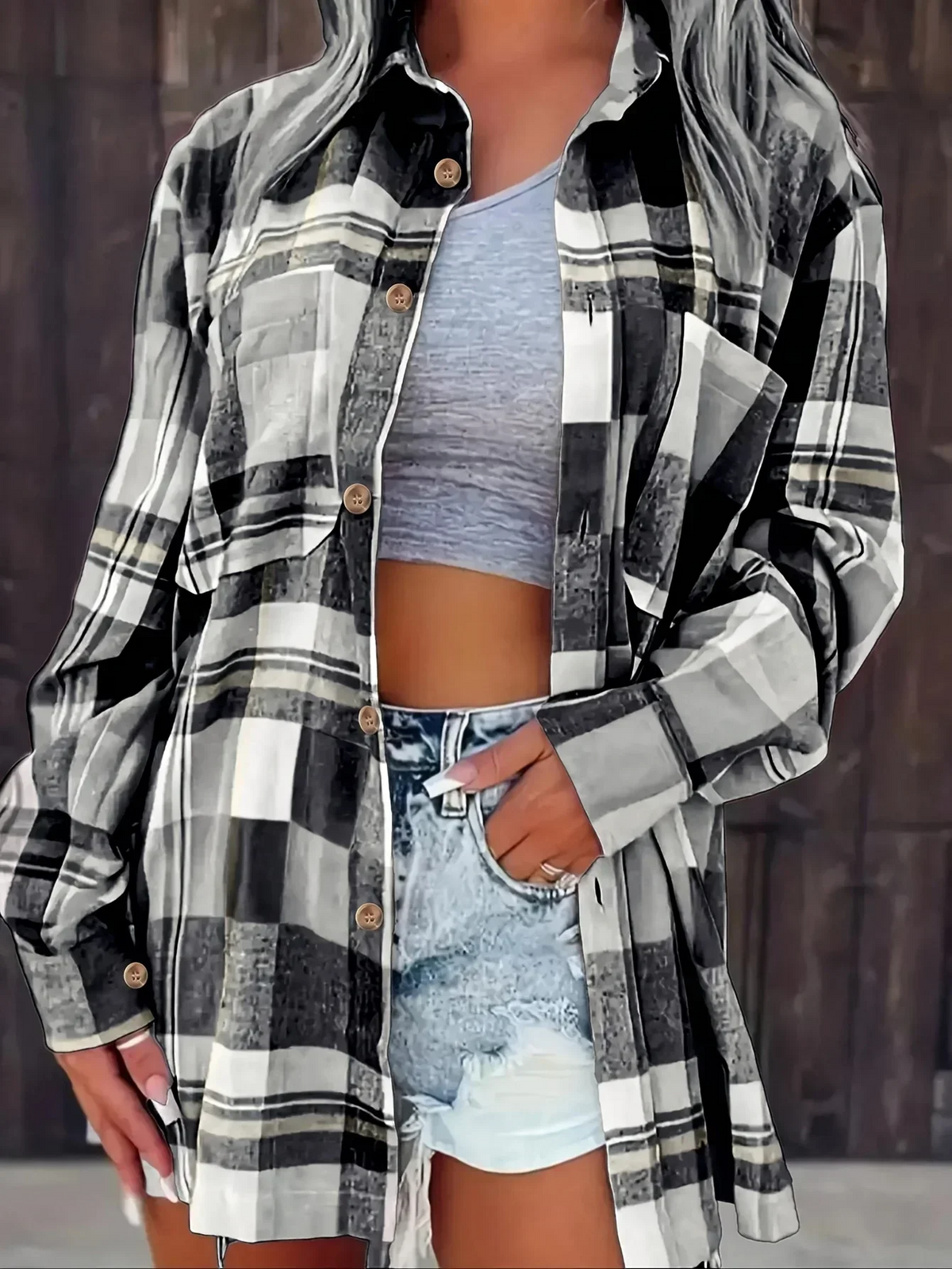 Harper™ | Women's Oversized Plaid Flannel Button-Down Shirt