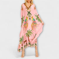 Style200™ | Linda - Chic Asymmetrical Shoulder Dress with Tropical Coconut Tree Design