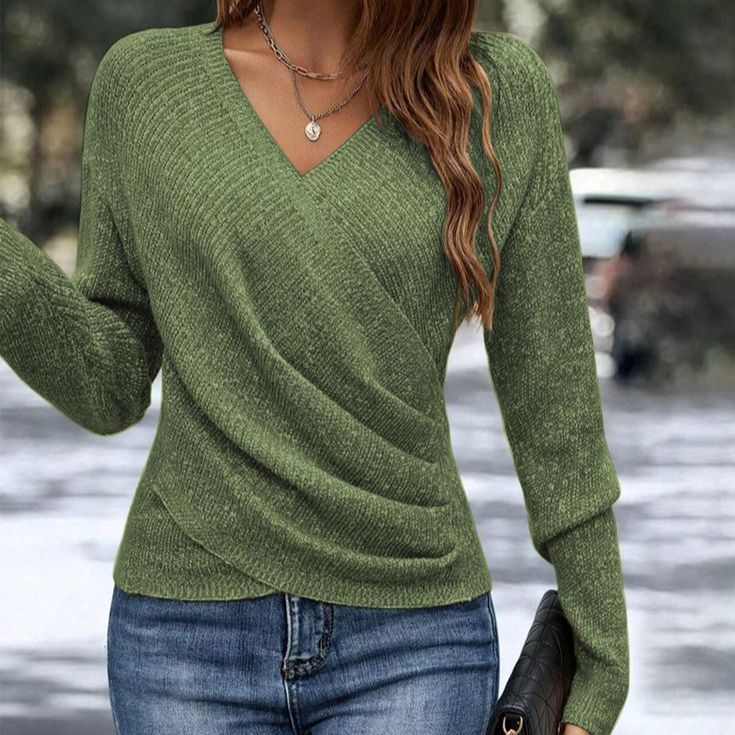 Celeste™ | Women's V-Neck Wrap Front Long Sleeve Sweater