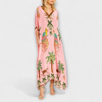 Style200™ | Linda - Chic Asymmetrical Shoulder Dress with Tropical Coconut Tree Design