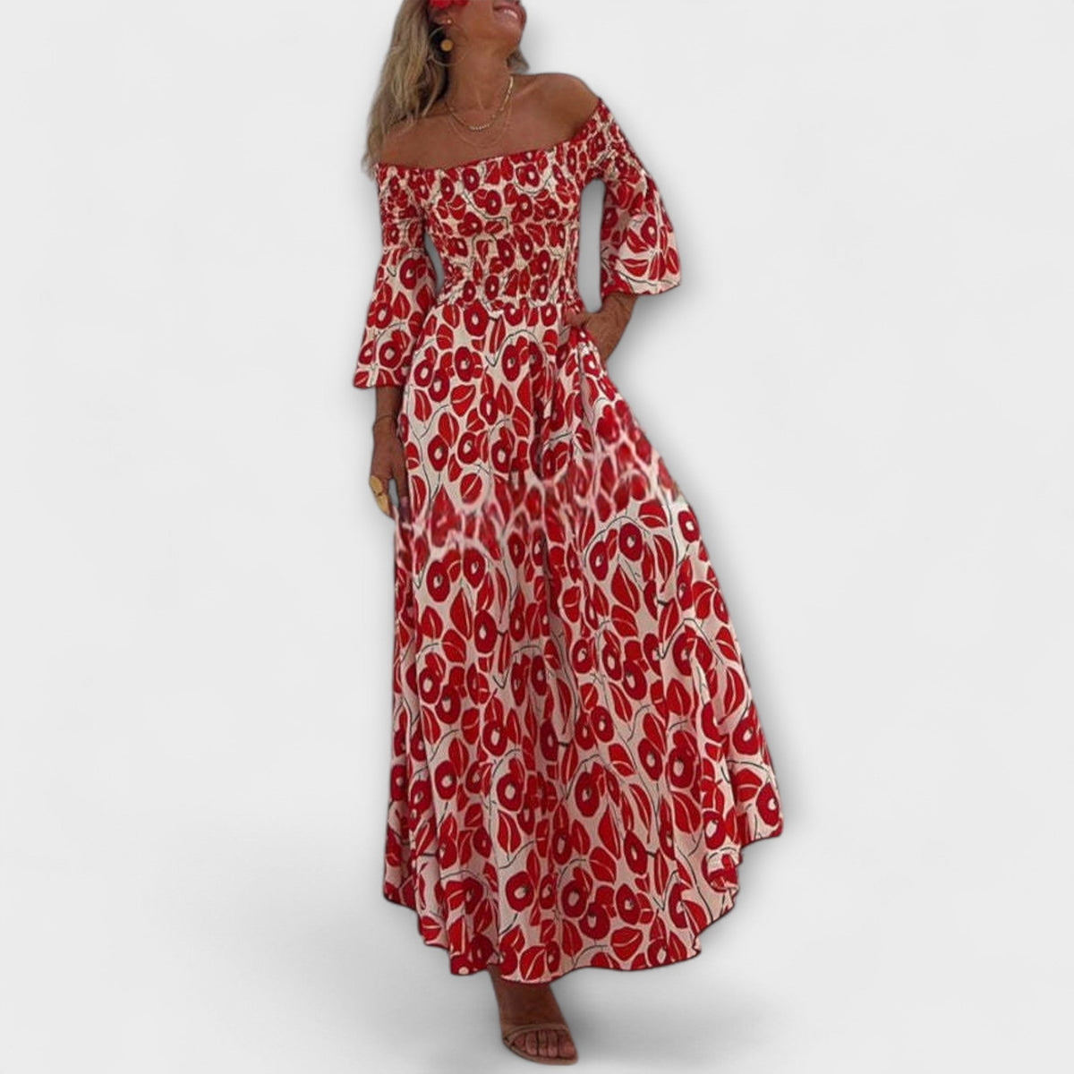Style200™ | Chic Off-Shoulder Maxi Dress for Travel