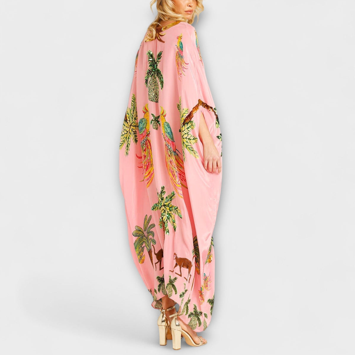 Style200™ | Linda - Chic Asymmetrical Shoulder Dress with Tropical Coconut Tree Design