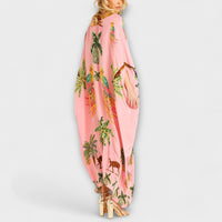 Style200™ | Linda - Chic Asymmetrical Shoulder Dress with Tropical Coconut Tree Design