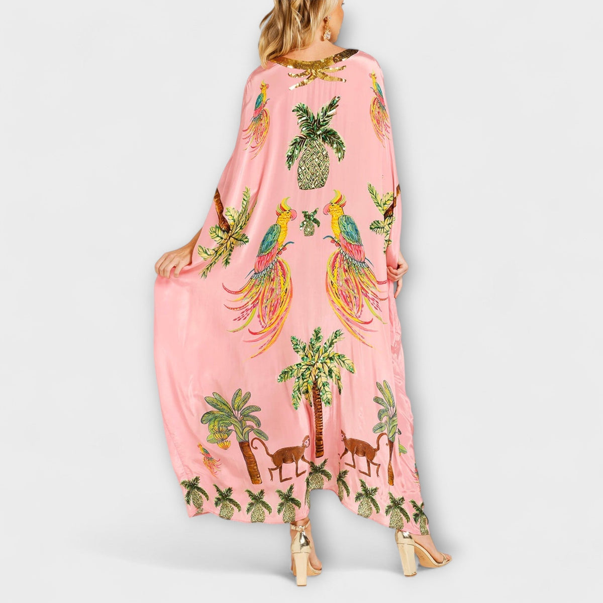Style200™ | Linda - Chic Asymmetrical Shoulder Dress with Tropical Coconut Tree Design
