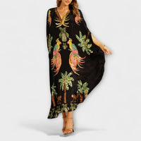Style200™ | Linda - Chic Asymmetrical Shoulder Dress with Tropical Coconut Tree Design