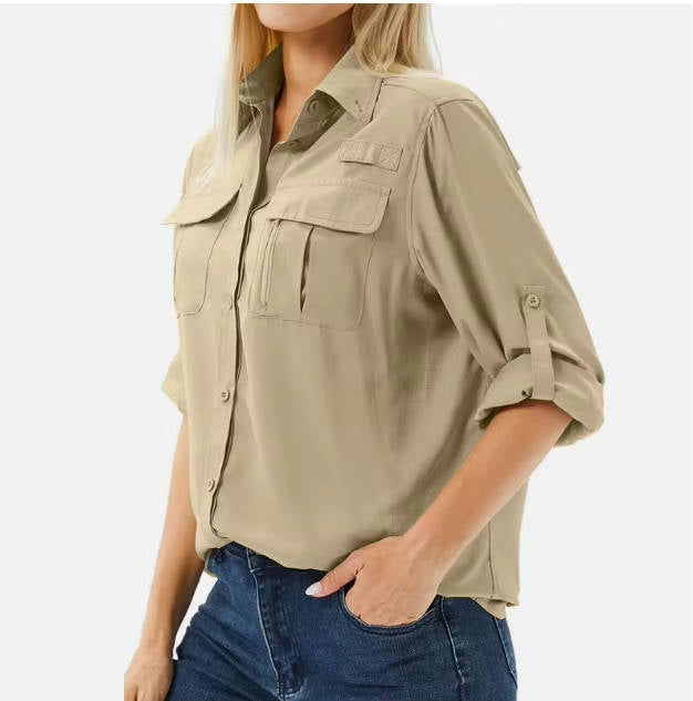 Trek™ | Women's UPF 50 Long Sleeve Hiking Shirt Roll-Up Safari Shirt