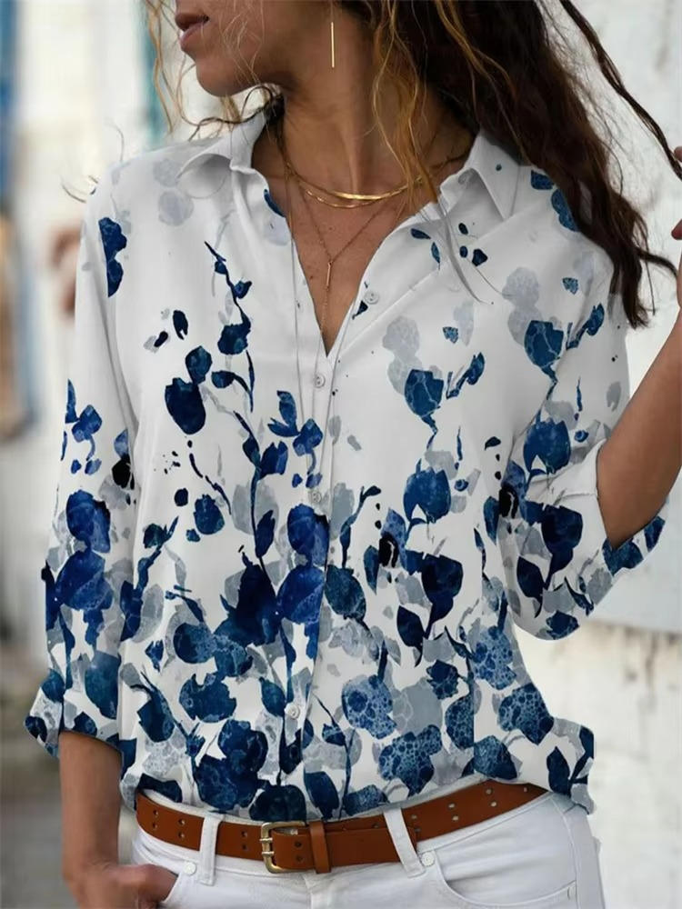 Petra™ | Women's Geometric Print Long Sleeve Button Down Shirt