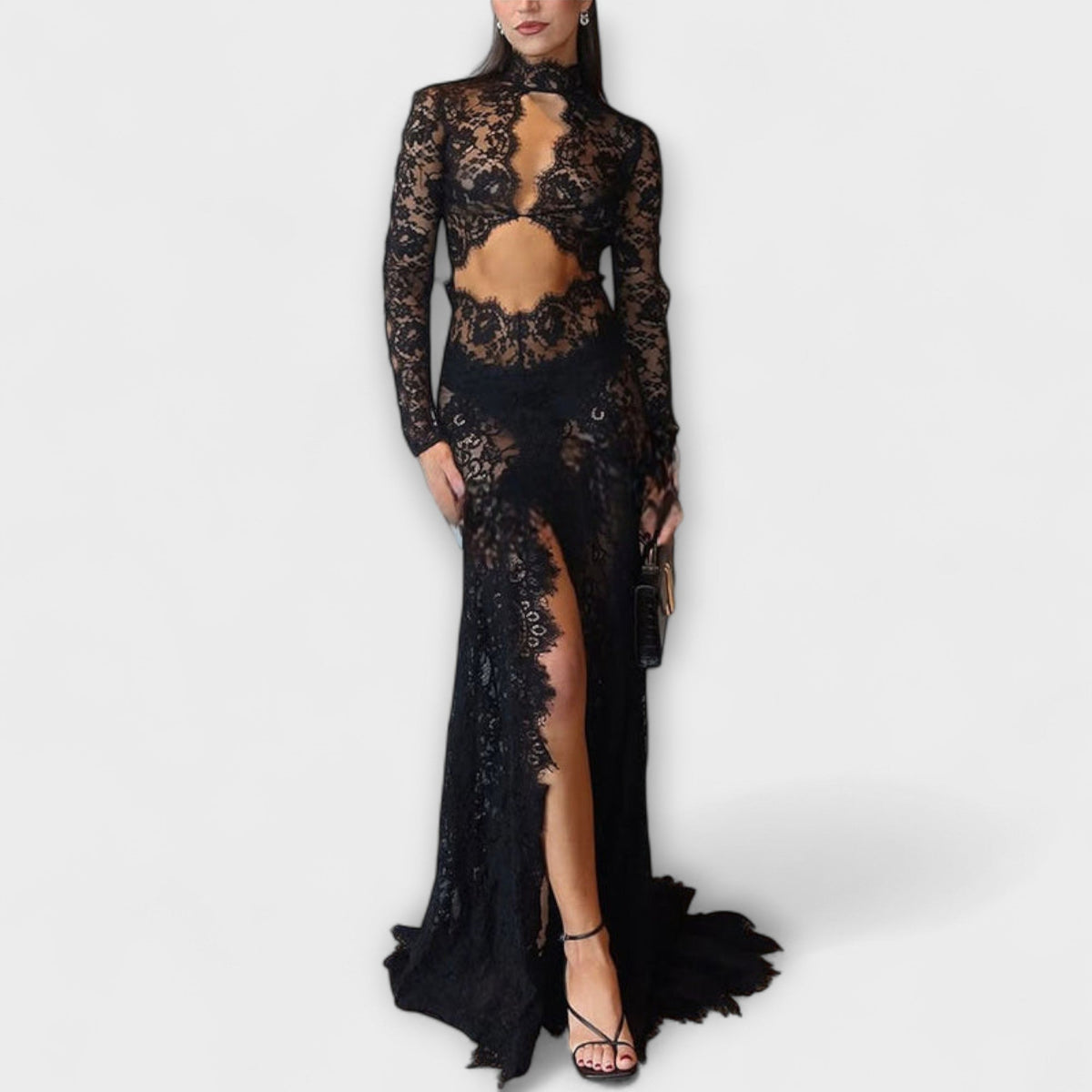 Style200™ | Azalea Midnight Elegance Sheer Cutout Maxi Dress for Special Occasions