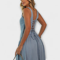 Style200™ | Denim Blue Strapless Dress for Chic Occasions