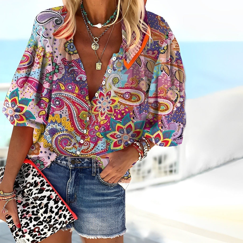 Savannah™ | Women's Boho Paisley Print Button-Up Blouse