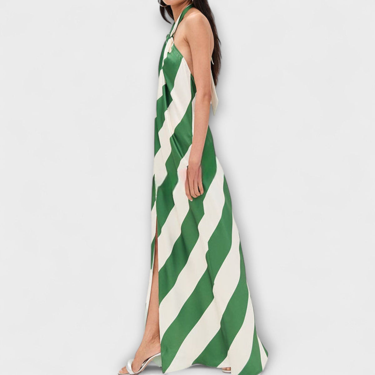 Style200™ | Chic Striped Halter Backless Maxi Dress for Events