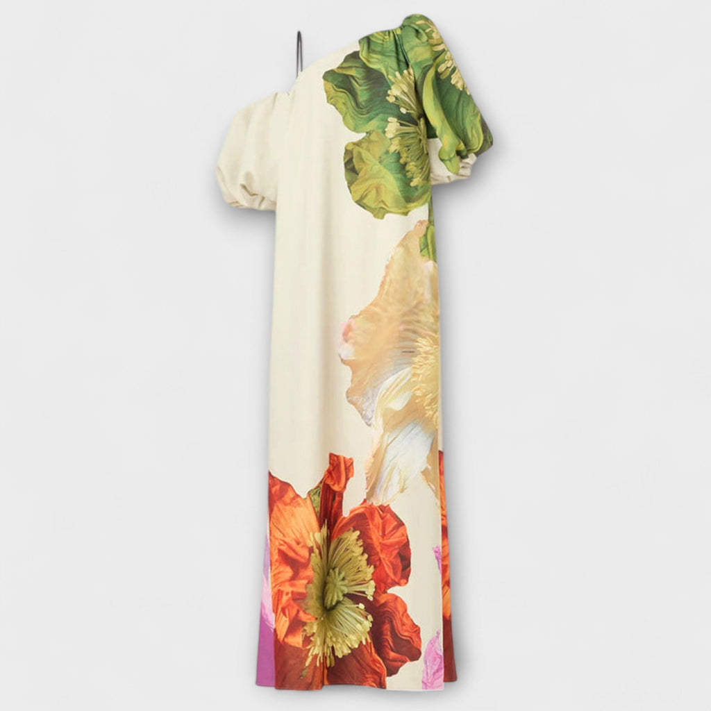 Style200™ | Floral Maxi Dress with Asymmetrical Neckline for Special Occasions