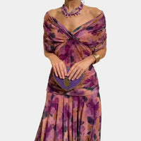 Madison | Chiffon Off-Shoulder Midi Dress Ruched Twist Front