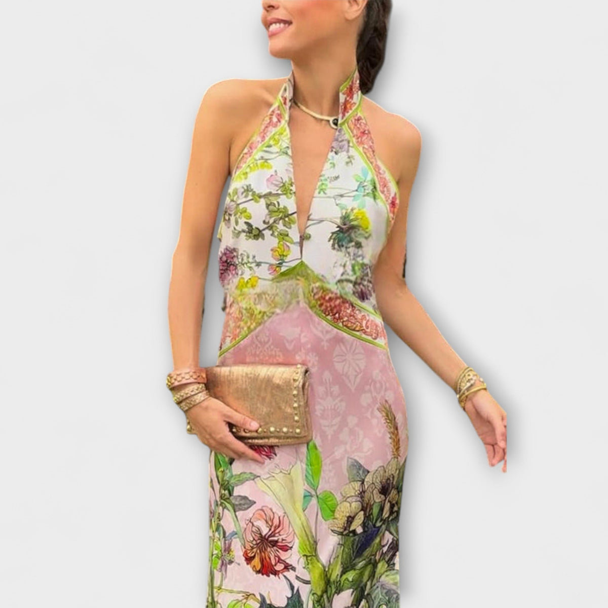 Style200™ | Floral Sleeveless Open Back Maxi Dress for Summer Events
