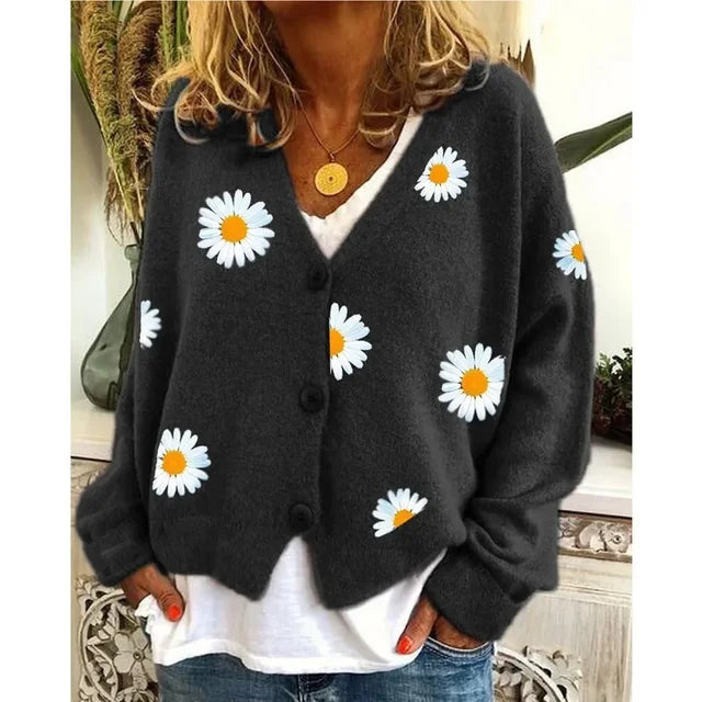 Daisy | Button Up Cardigan with Floral Embroidery