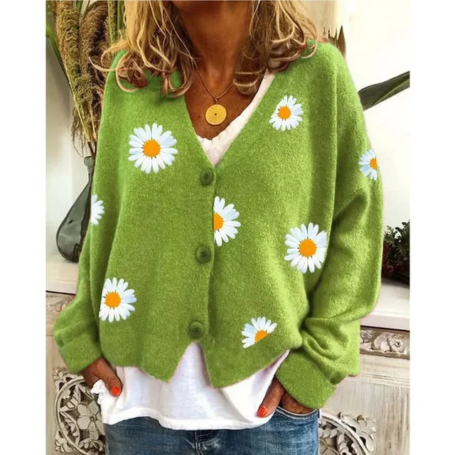 Daisy | Button Up Cardigan with Floral Embroidery