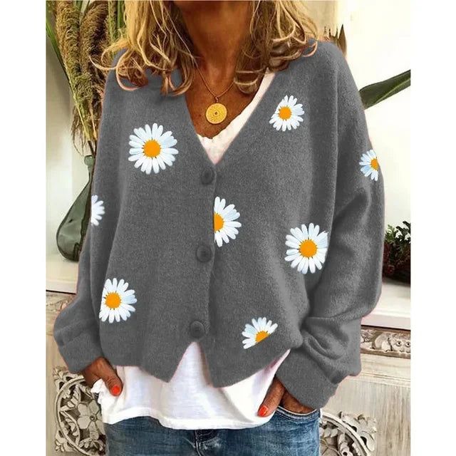 Daisy | Button Up Cardigan with Floral Embroidery