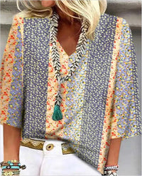 Mosaic™ | Women's Ditsy Floral Patchwork V-Neck 3/4 Sleeve Top