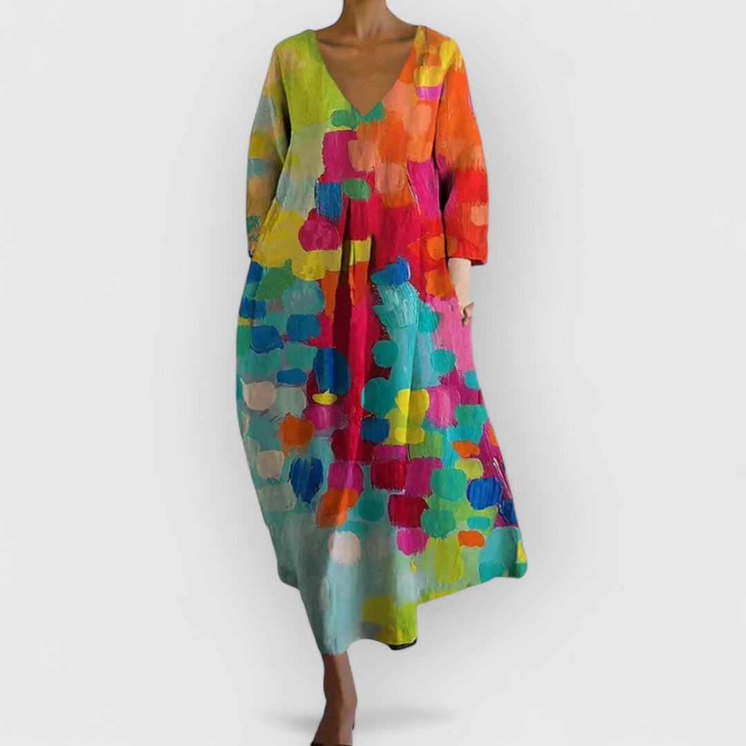 Style200™ | Anastasia - Vibrant V-Neck Dress for Any Occasion