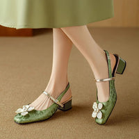 Florine™ | Women's Floral Slingback Pumps Square Toe Block Heel Shoes
