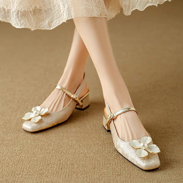 Florine™ | Women's Floral Slingback Pumps Square Toe Block Heel Shoes
