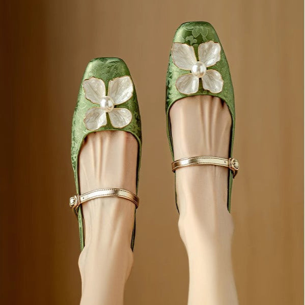 Isabeau™ | Women's Floral Mary Jane Pumps Block Heel Jacquard Strap