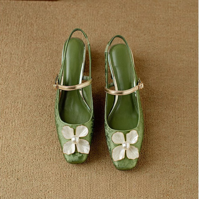 Isabeau™ | Women's Floral Mary Jane Pumps Block Heel Jacquard Strap