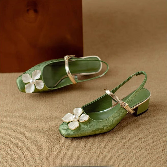 Florine™ | Women's Floral Slingback Pumps Square Toe Block Heel Shoes