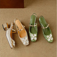 Isabeau™ | Women's Floral Mary Jane Pumps Block Heel Jacquard Strap