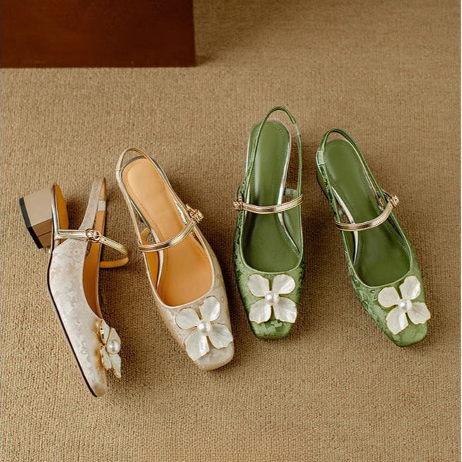 Florine™ | Women's Floral Slingback Pumps Square Toe Block Heel Shoes