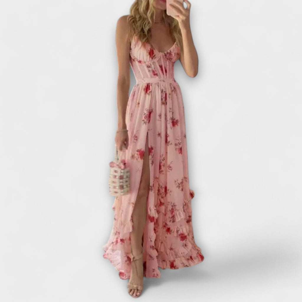Zelda™ | Floral Patterned Prom Dress for Special Occasions