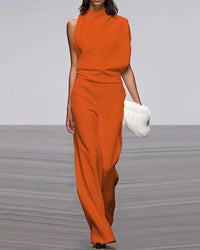 Ivory™ | Women's Wide Leg Jumpsuit Sleeveless Mock Neck Formal Outfit