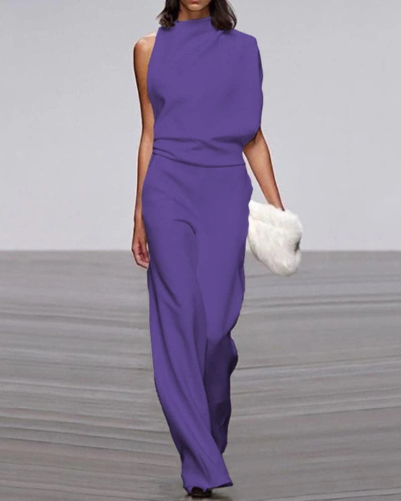 Ivory™ | Women's Wide Leg Jumpsuit Sleeveless Mock Neck Formal Outfit
