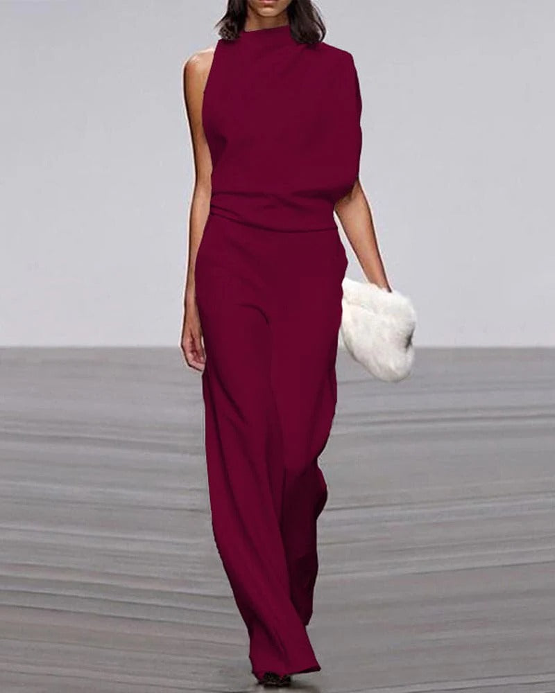Ivory™ | Women's Wide Leg Jumpsuit Sleeveless Mock Neck Formal Outfit