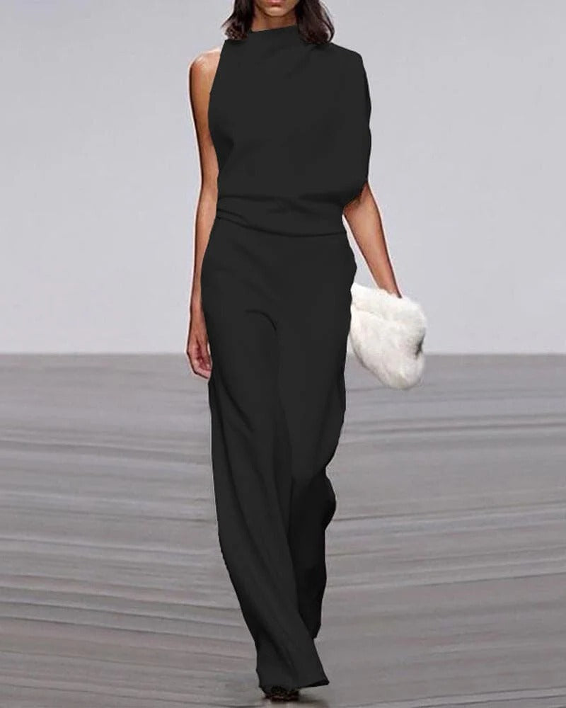 Ivory™ | Women's Wide Leg Jumpsuit Sleeveless Mock Neck Formal Outfit