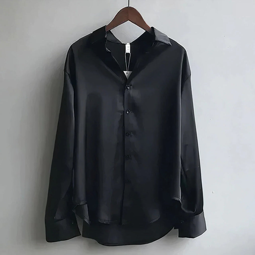 Sage™ | Women's Satin Button-Down Blouse Long Sleeve Collar Shirt