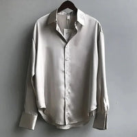 Sage™ | Women's Satin Button-Down Blouse Long Sleeve Collar Shirt