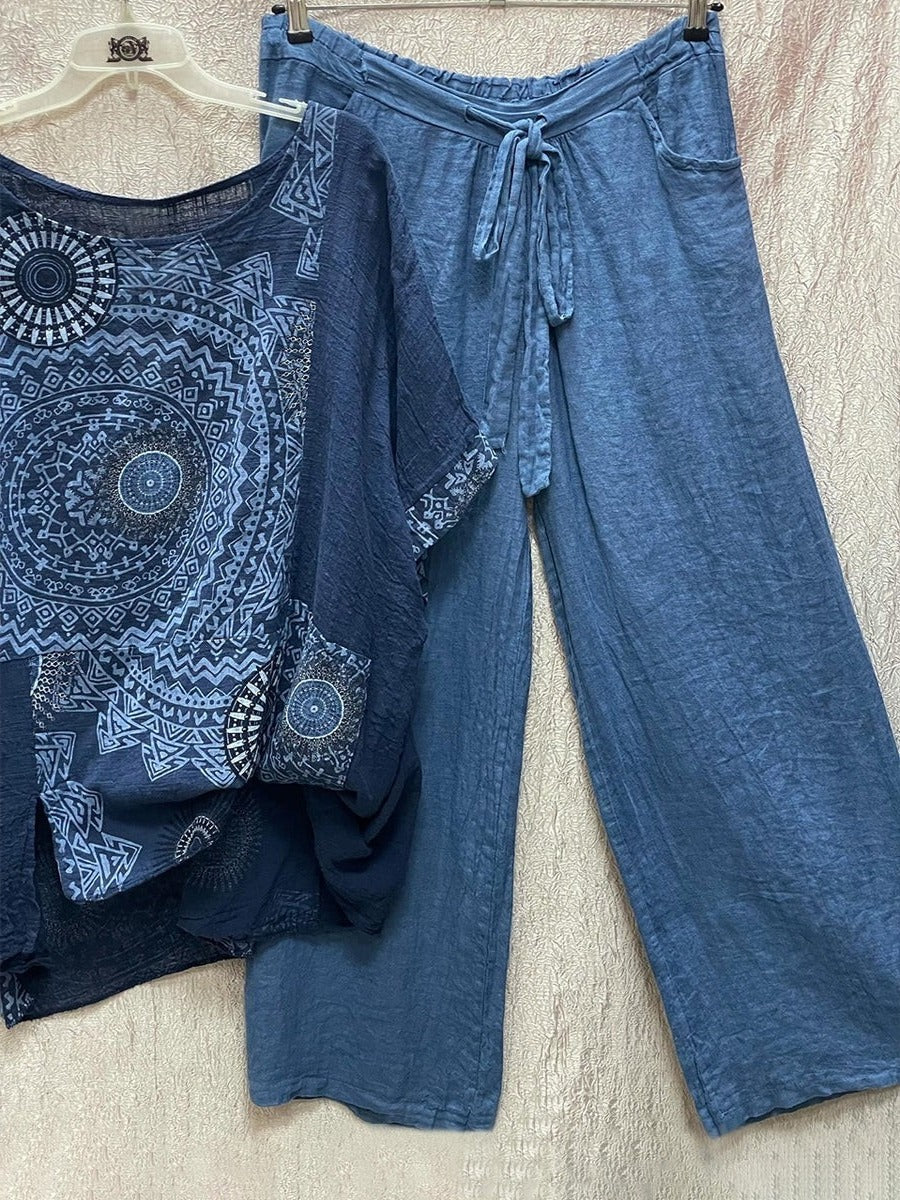 Zahara™ | Women's Mandala Print Top & Wide Leg Pants Co-Ord Set