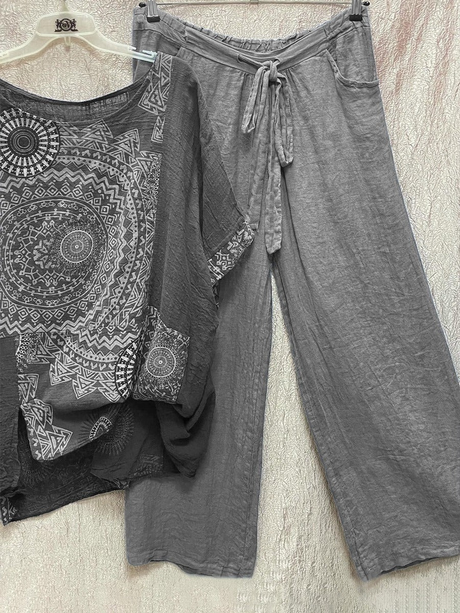 Zahara™ | Women's Mandala Print Top & Wide Leg Pants Co-Ord Set